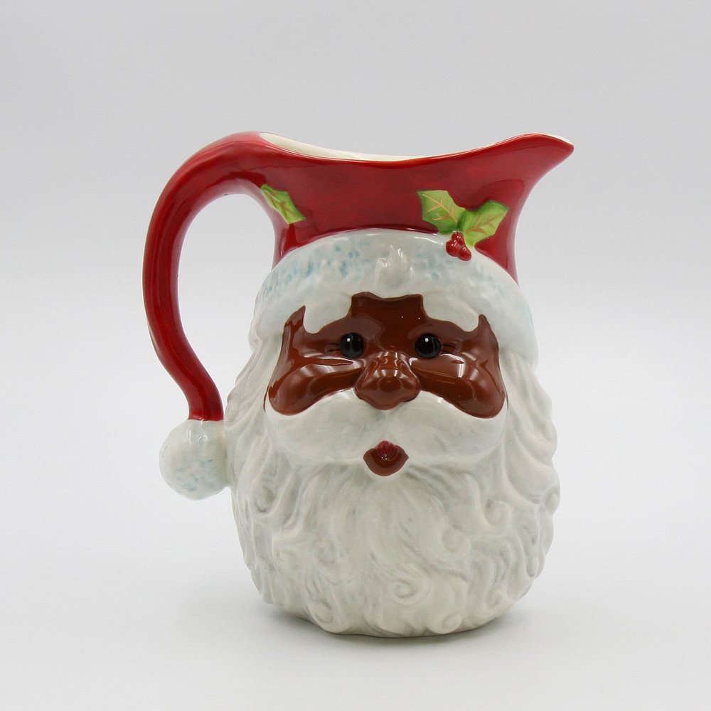 10746 Fine Ceramic Christmas African American Black Santa Pitcher, 8-1/4" H