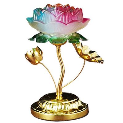 PAYNAN 1pairs 15cm Colorful LED Glass Lotus Lamp Buddha Lamp Home Guanyin Buddhism Accessories