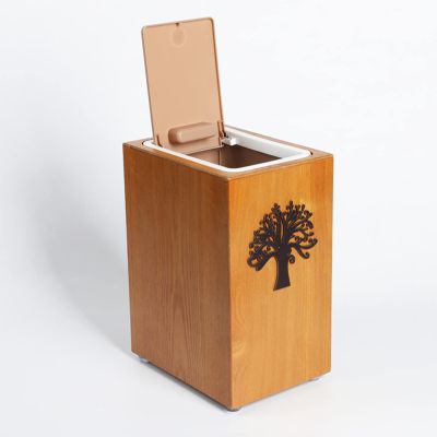 DRSFF Trash Can Push Type Solid Wood Garbage Bin 8 Litre Chinese Style Creative Wastebasket with Lid, for Household Living Room Bedroom Bathroom Hotel Kitchen Dustbin