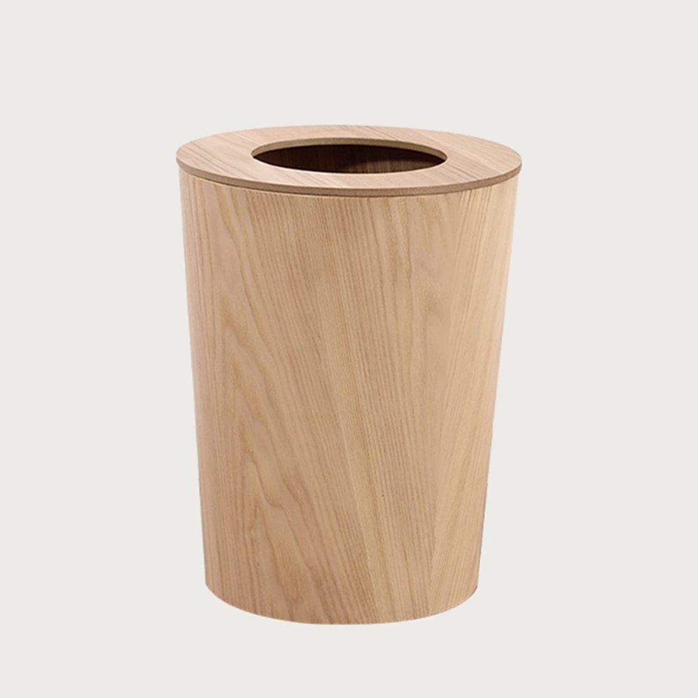 DRSFF Large Home Garbage Can | Round Rubbish Bin Dustbin Waste Recycling Container Trash Bucket for Bathroom Kitchen BedroomFraxinus Mandshurica Wastebasket