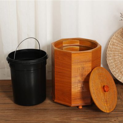 DRSFF Wooden Trash Can, with Lid Waste Bin Paper Recycling Basket, for Bedroom, Living Room, Bathroom, Office, Natural Solid Wood Garbage Bins Rubbish Container (Size : 24cm*28cm)