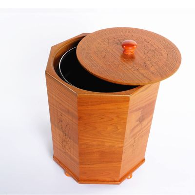 DRSFF Retro Trash Can with Lid, Wooden Antique Color Garbage Bin Rubbish Recycling Basket Storage Bucket for Home Bathroom Kitchen Office Study Hotel  5L/8L (Size : 24cm*28cm)