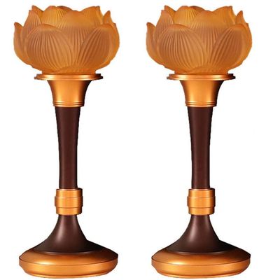 PAYNAN 1pairs 15cm Glass Colored LED Lotus Lamp Buddha Lamp Household Light Buddhist Supplies