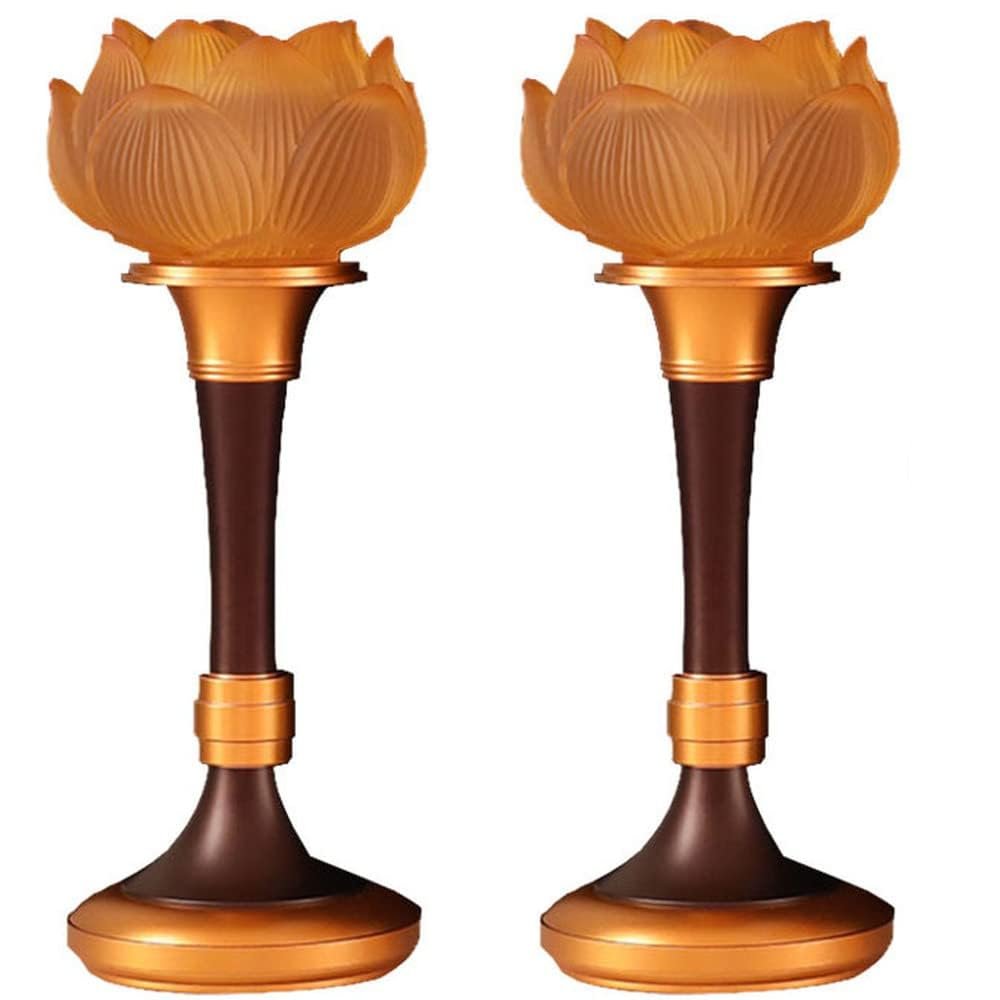 PAYNAN 1pairs 15cm Glass Colored LED Lotus Lamp Buddha Lamp Household Light Buddhist Supplies