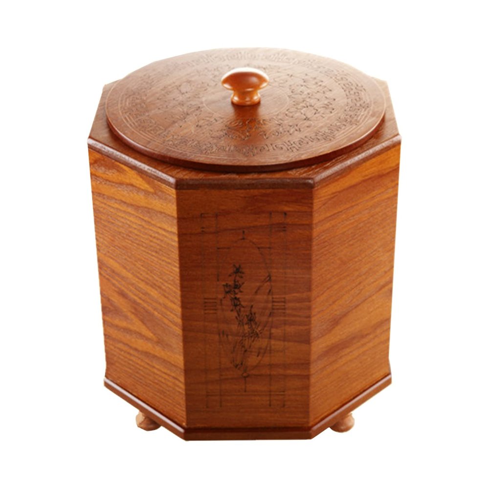 DRSFF Wooden Trash Can with Lid, Home Antique Color Garbage Bin Bathroom Kitchen Rubbish Recycling Container Office Study Retro Waste Paper Basket  5L/8L (Size : 28cm*36cm)