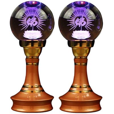 PAYNAN 1pairs 19cm LED Colorful Crystal Lotus Lamp Buddha Lamp Lucky God Wealth Buddhist Supplies