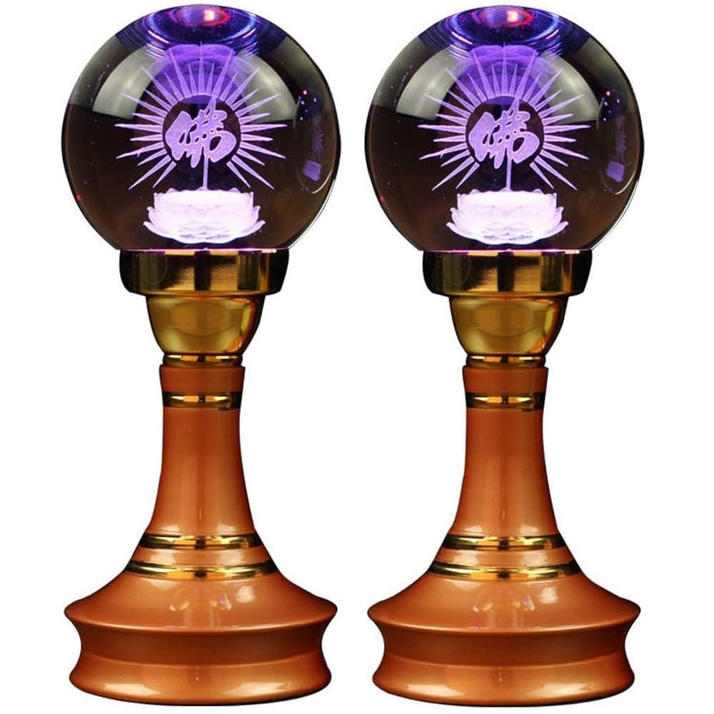 PAYNAN 1pairs 19cm LED Colorful Crystal Lotus Lamp Buddha Lamp Lucky God Wealth Buddhist Supplies