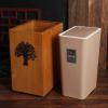 DRSFF Wooden Rubbish Bin with Cube Shape Chinese Style 8 Litre Trash Can Light Brown Push Type Solid Wood Garbage Bucket Bathroom Kitchen Wastebasket view 4