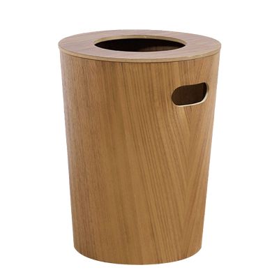 DRSFF Garbage Can | Large Home Dustbin Round Rubbish Bin Wooden Trash Bucket Waste Recycling Container for Bathroom KitchenWalnut Colour Wastebasket with Card Ring
