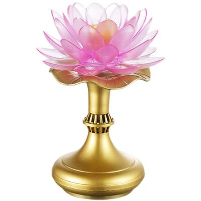 PAYNAN 1pairs 17.5cm Lotus Lamp Colorful LED Household Buddha Lamp Buddhism Guanyin Light