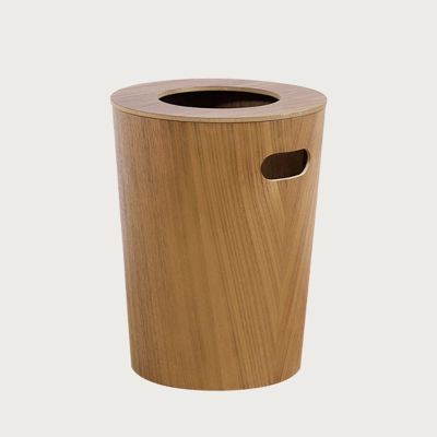 DRSFF Garbage Can | Large Home Walnut Colour Dustbin Round with Card Ring Rubbish Bin Wooden Trash Bucket Waste Recycling Container for Bathroom Kitchen Wastebasket