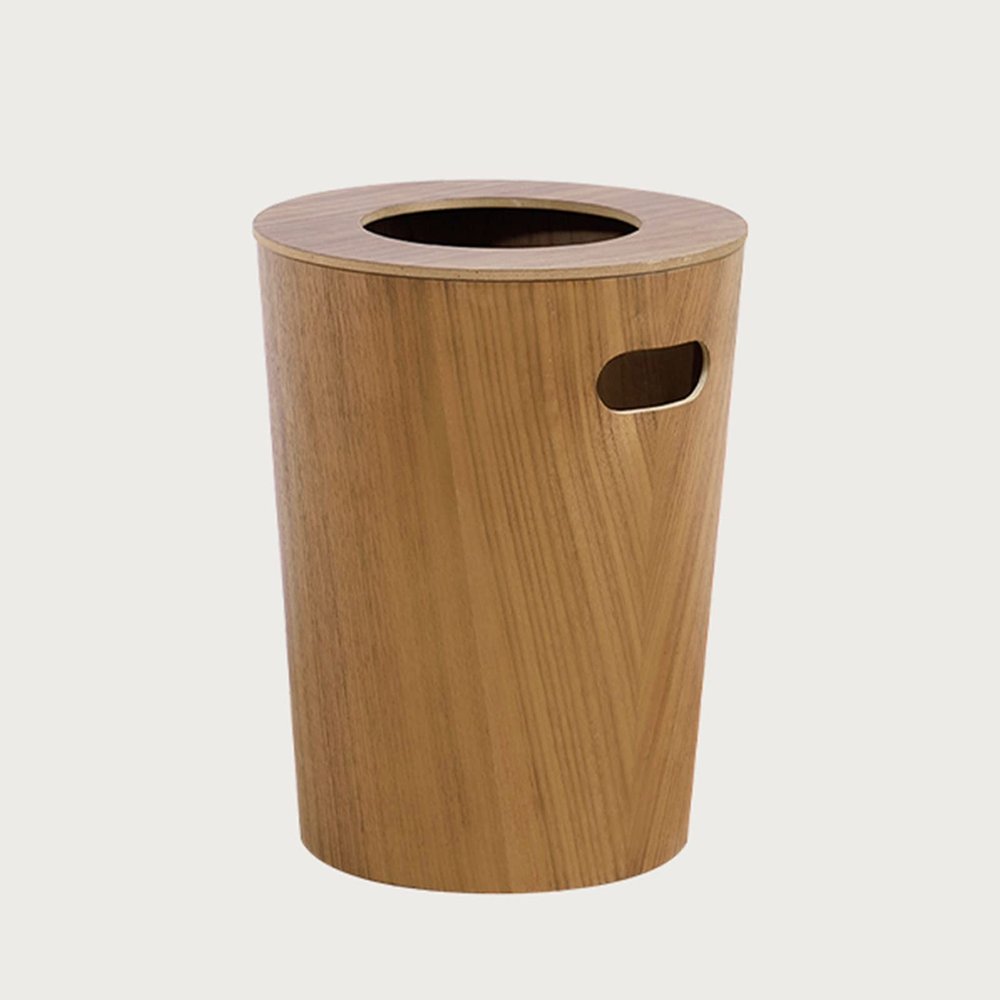 DRSFF Garbage Can | Large Home Walnut Colour Dustbin Round with Card Ring Rubbish Bin Wooden Trash Bucket Waste Recycling Container for Bathroom Kitchen Wastebasket