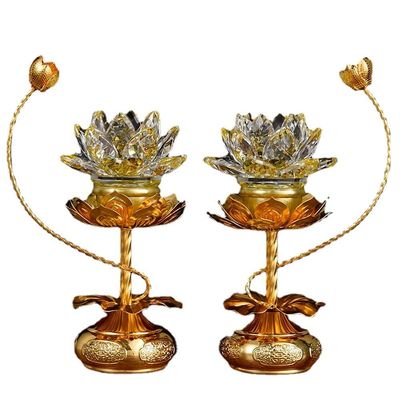 PAYNAN 1pairs 21cm Crystal LED Colorful Lotus Lamp Buddha Lamp Household Light Buddhism Supplies