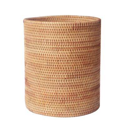 DRSFF Nordic Rattan Storage Bucket Trash Can Desktop Round Natural Wastebasket Living Room Bathroom Waste Paper Basket Simple Bedroom Household Light Luxury Garbage Bin (Size : 26 * 30cm)