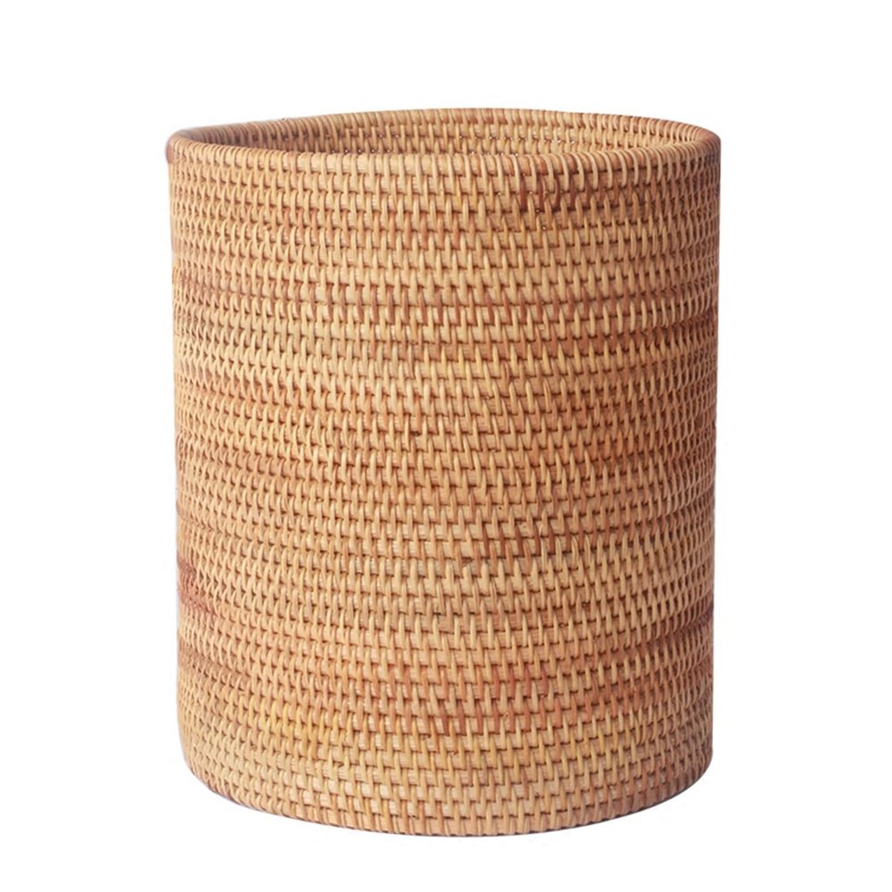 DRSFF Nordic Rattan Storage Bucket Trash Can Desktop Round Natural Wastebasket Living Room Bathroom Waste Paper Basket Simple Bedroom Household Light Luxury Garbage Bin (Size : 26 * 30cm)