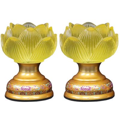 PAYNAN 1pairs 11.7cm LED Lotus Lamp Buddha Lamp Household Buddha Hall Buddhist Supplies