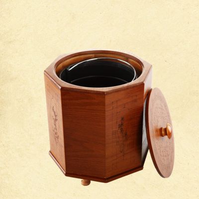 DRSFF Wooden Trash Can, with Lid Garbage Bin Waste Paper Recycling Basket, for Bedroom, Living Room, Bathroom, Office, Natural Antique Color Solid Wood Rubbish Container (Size : 28cm*36cm)