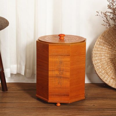 DRSFF Trash Can with Lid, Wooden Garbage Bin Retro Rubbish Recycling Basket Antique Color Storage Bucket for Home Bathroom Kitchen Office Study Hotel 5L/8L (Size : 28cm*36cm)