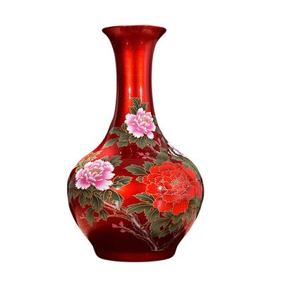 Vases for Decor Vase Ceramic Crystal Glaze Golden Flower Open Rich Peony Chinese Style Living Room Home Crafts Ornaments Home Decoration (Color:Red) (Color : Red)