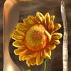 ACEVER Crystal Sculpture Etched Figurine, Cast Crystal Engraved and Sandblasted Motif Flowers, Home Desktop Decor (Golden Sunflower) view 3