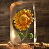 ACEVER Crystal Sculpture Etched Figurine, Cast Crystal Engraved and Sandblasted Motif Flowers, Home Desktop Decor (Golden Sunflower) view 4
