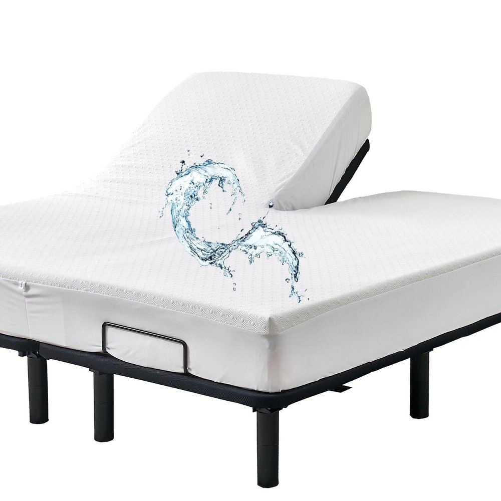 Bamboo Viscose Cooling Split Top King Mattress Protector for Adjustable Bed with Upper Flex Waterproof Fitted Sheet Style Matress Cover 32-34" Split from Head