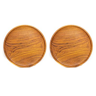 Rainforest Bowls Set of 2 10" Round Javanese Teak Wood Dinner Plates- Perfect for Everyday Use- Hot & Cold Friendly, Ultra-Durable, Premium Wooden Plates- Handcrafted by Indonesian Artisans