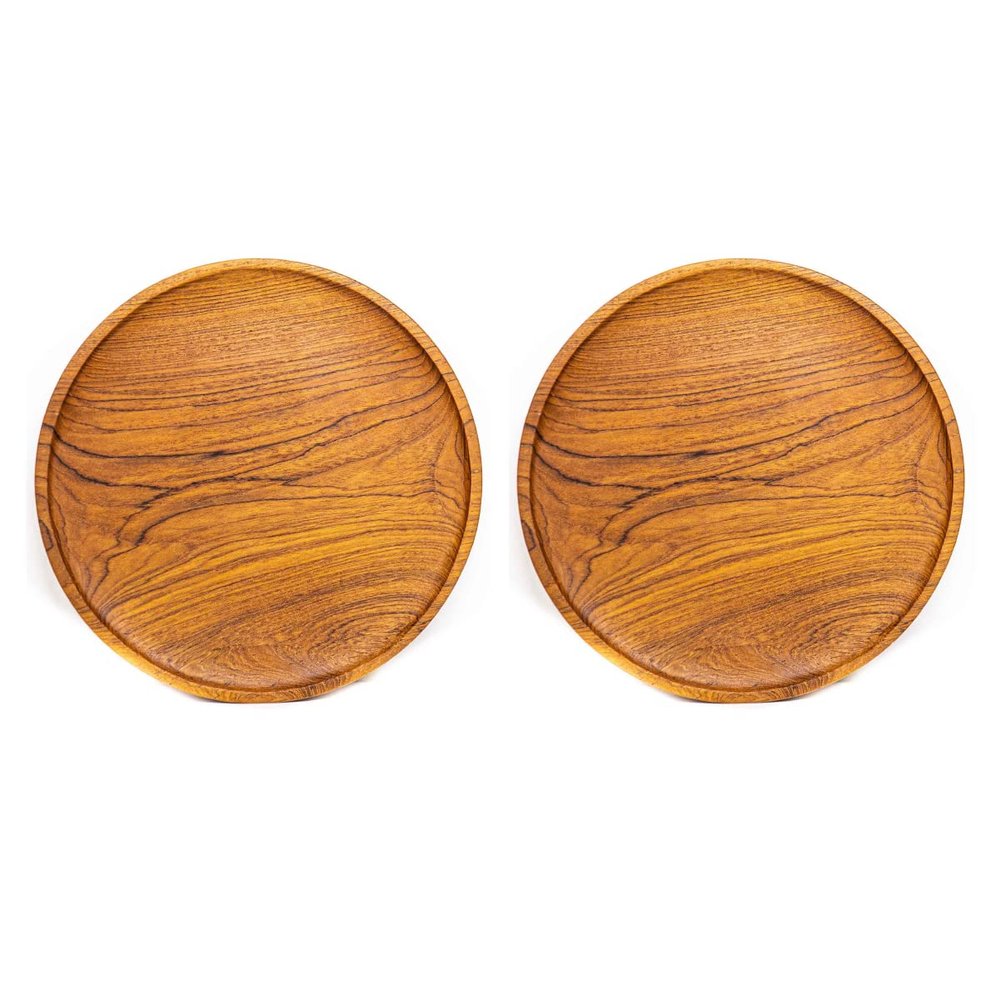 Rainforest Bowls Set of 2 10" Round Javanese Teak Wood Dinner Plates- Perfect for Everyday Use- Hot & Cold Friendly, Ultra-Durable, Premium Wooden Plates- Handcrafted by Indonesian Artisans