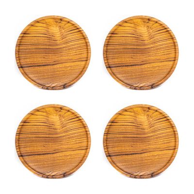 Rainforest Bowls Set of 4 8" Round Javanese Teak Wood Plates- Perfect for Everyday Use- Hot & Cold Friendly, Ultra-Durable, Premium Wooden Plates- Handcrafted by Indonesian Artisans