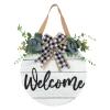 3D Welcome Wreaths for Front Door | White Horizontal Concave Stripes Wooden Farmhouse Welcome Sign for Home Wall Decor view 1