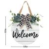 3D Welcome Wreaths for Front Door | White Horizontal Concave Stripes Wooden Farmhouse Welcome Sign for Home Wall Decor view 3