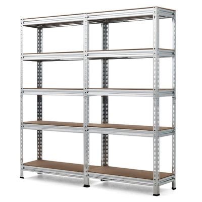LDAILY 5-Tier Storage Rack, Heavy Duty Steel Shelf Unit with Adjustable Shelves, Bolt-Less Shelving for Free Combination, 60" Commercial Garage Rack Unit (2, Silver)