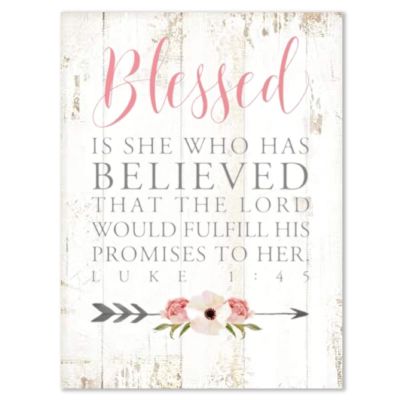 Aihesui Rustic Wood Sign Modern Farmhouse Wall Hanging Home Decor Bible Verse Blessed is She Who Has Believed Plaque for Living Room Kitchen Bedroom Office School 12x16inch