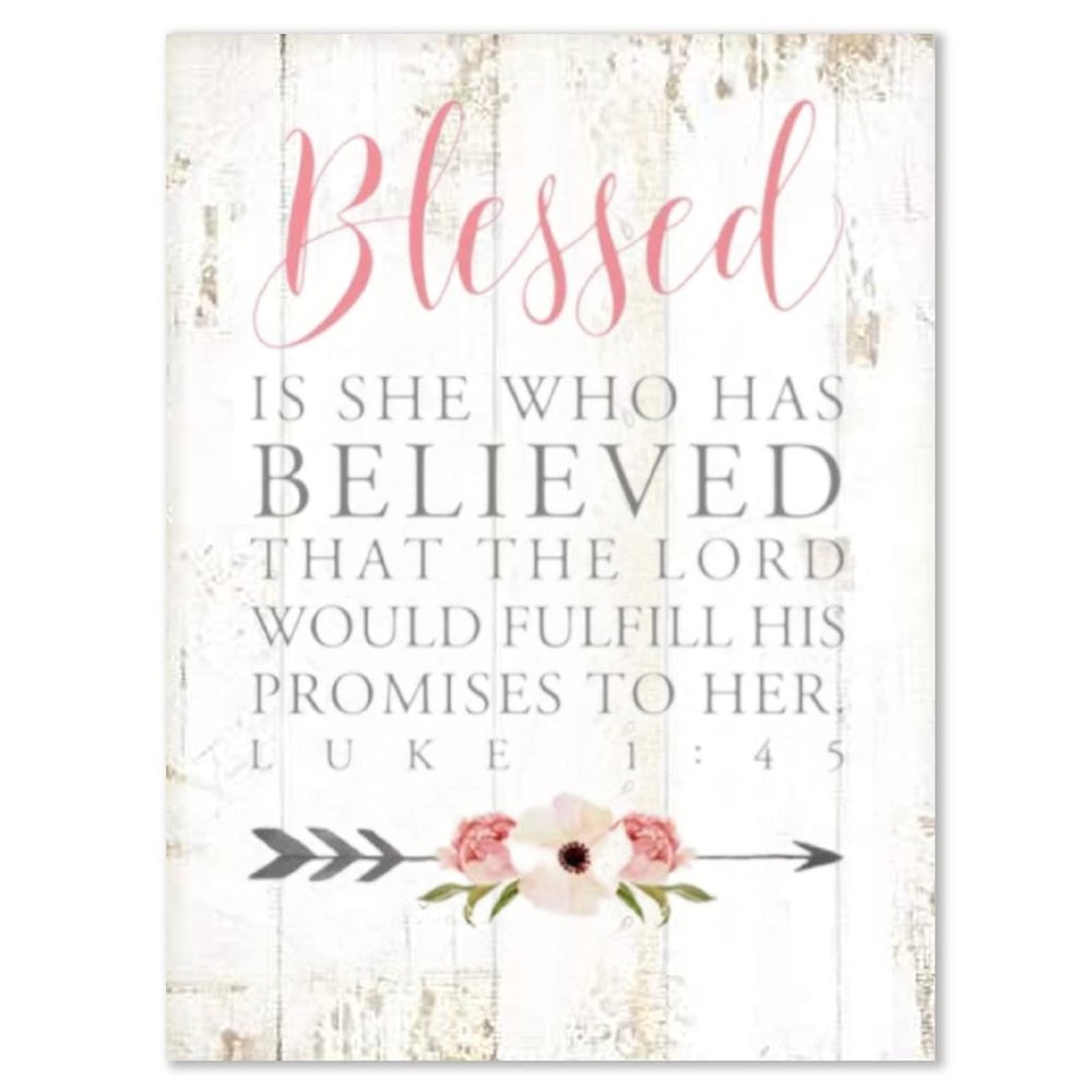 Aihesui Rustic Wood Sign Modern Farmhouse Wall Hanging Home Decor Bible Verse Blessed is She Who Has Believed Plaque for Living Room Kitchen Bedroom Office School 12x16inch