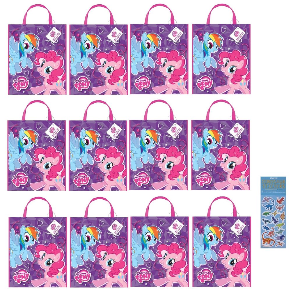 Unique My Little Pony Party Supplies Favors Bundle Pack includes 12 Large Plastic Favor Tote Bags 13" x 11"