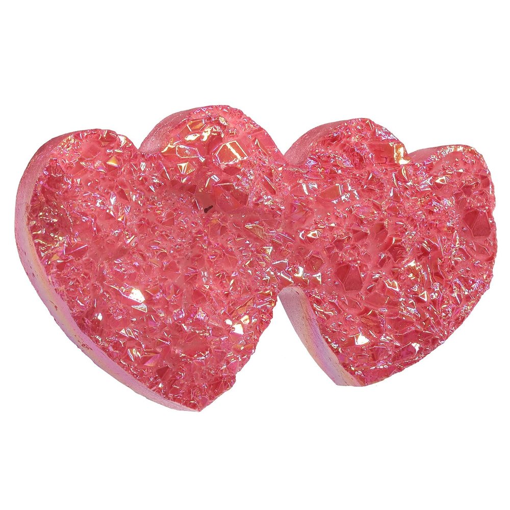 Cheungshing Double Love Heart Angel Aura Rock Crystal Cluster Handheld Mineral Specimen Healing Stone Decoration for Home Office, Red