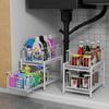 2 Tier Sliding Basket Drawer Organizer, Lxmons Pull Out Under Sink Cabinets Organizers, Metal Home Shelf for Bathroom or Kitchen, Sliding Countertop or Pantry Storage Shelf, Large White view 3