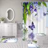 AtGoWac Butterfly Shower Curtain Sets with Rugs. 4 Pieces Purple White Shower Curtain Spring Floral Bathroom Decor Set view 4