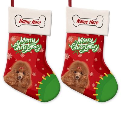 MALIHONG 2 Packs Merry Christmas Personalized Snowflake Stocking with Lovely Dog Poodle Red and Green Xmas Holiday Home Decor Gift 14.4"