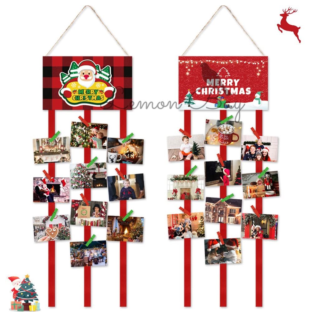 Gampu Felt Christmas Card Holder, Wall Display Merry Christmas Hanging Picture Holder with 40 Photo Clips for Holiday Dcor