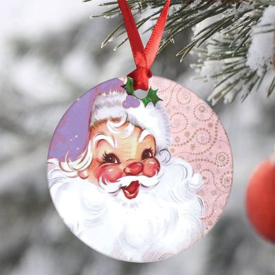 ArogGeld Pink and Gold Vintage Santa Christmas Tree Ornaments Funny Santa Christmas Tree Decorations Xmas Ornaments Ceramic Round Christmas Decorations Keepsake