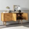 Walker Edison Deluca Boho Solid Wood 2 Door Sideboard with Prism Detail 58 Inch Caramel view 3