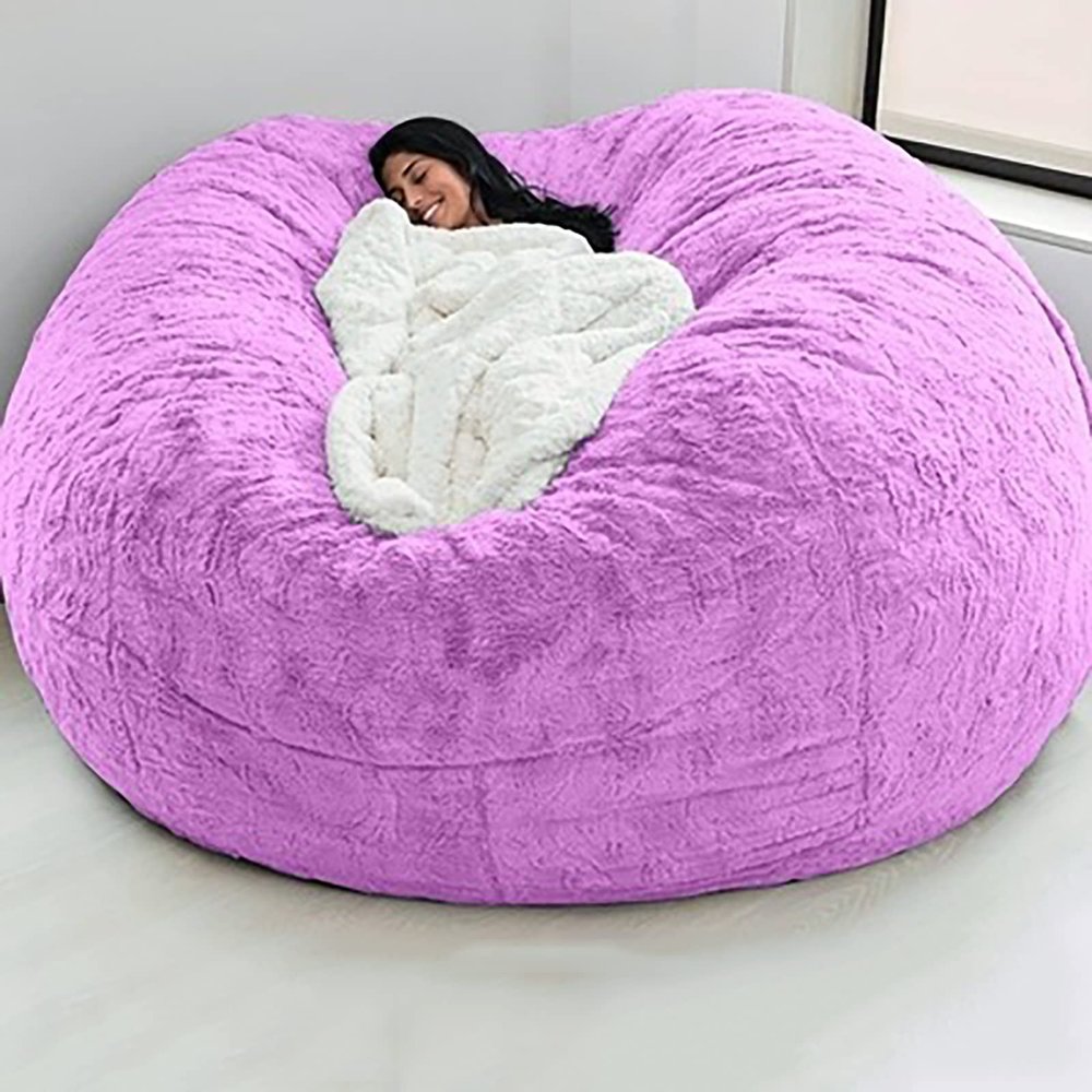 Bean Bag Chair Cover, 5FT/54x26 inch Giant Breathable and Comfortable for Adult Living Room Furniture Big Round Soft Fluffy Faux Fur BeanBag Lazy Sofa Without Filling 135x65 cm