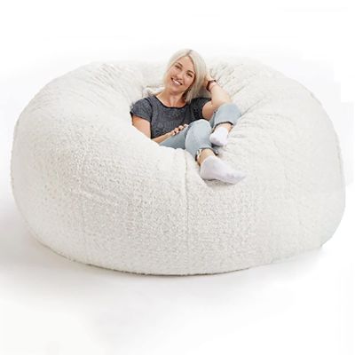 Bean Bag Chair Cover, 5FT/54x26 inch Giant Breathable and Comfortable for Adult Living Room Furniture Big Round Soft Fluffy Faux Fur BeanBag Lazy Sofa Without Filling 135x65 cm