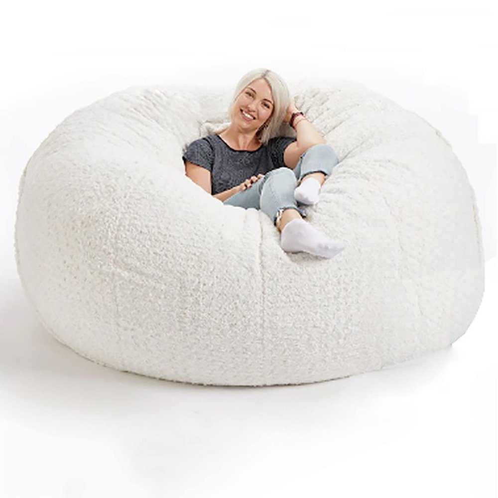 Bean Bag Chair Cover, 5FT/54x26 inch Giant Breathable and Comfortable for Adult Living Room Furniture Big Round Soft Fluffy Faux Fur BeanBag Lazy Sofa Without Filling 135x65 cm