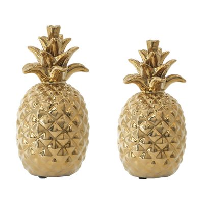 A&B Home Ceramic Pineapple Decor-Desktop Centerpiece Decoration,Gold Accent Decor Wedding Housewarming Gifts,Set of 2(Gold)