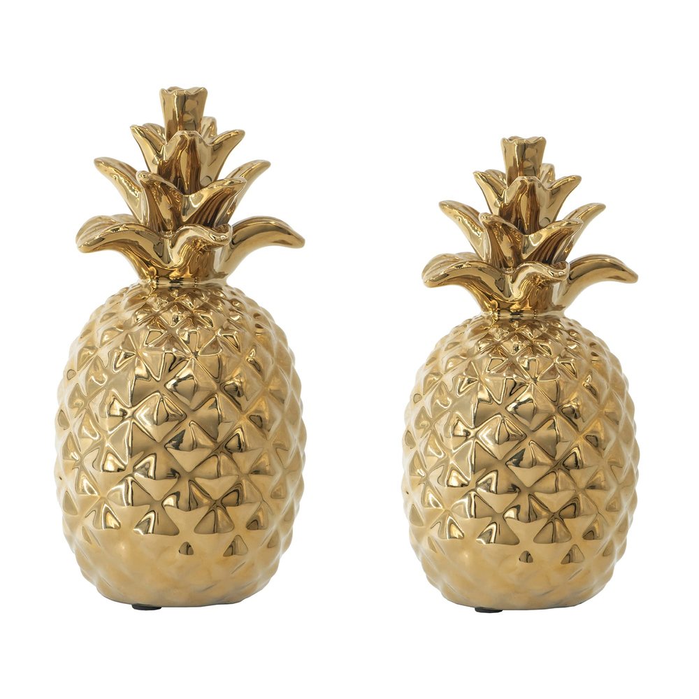 A&B Home Ceramic Pineapple Decor-Desktop Centerpiece Decoration,Gold Accent Decor Wedding Housewarming Gifts,Set of 2(Gold)