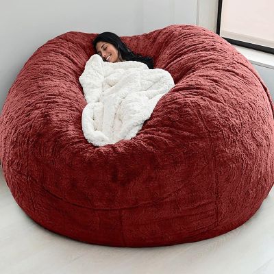 Bean Bag Chair Cover, 5FT/54x26 inch Giant Breathable and Comfortable for Adult Living Room Furniture Big Round Soft Fluffy Faux Fur BeanBag Lazy Sofa Without Filling 135x65 cm