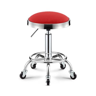 XZSBDXHH PU Leather Cushioned Stool Round Rolling Chair Stools Swivel Height Adjustable 16.5-22.4in with 5 Wheels Drafting Work SPA Shop Salon Stools for Massage Office (Red B)