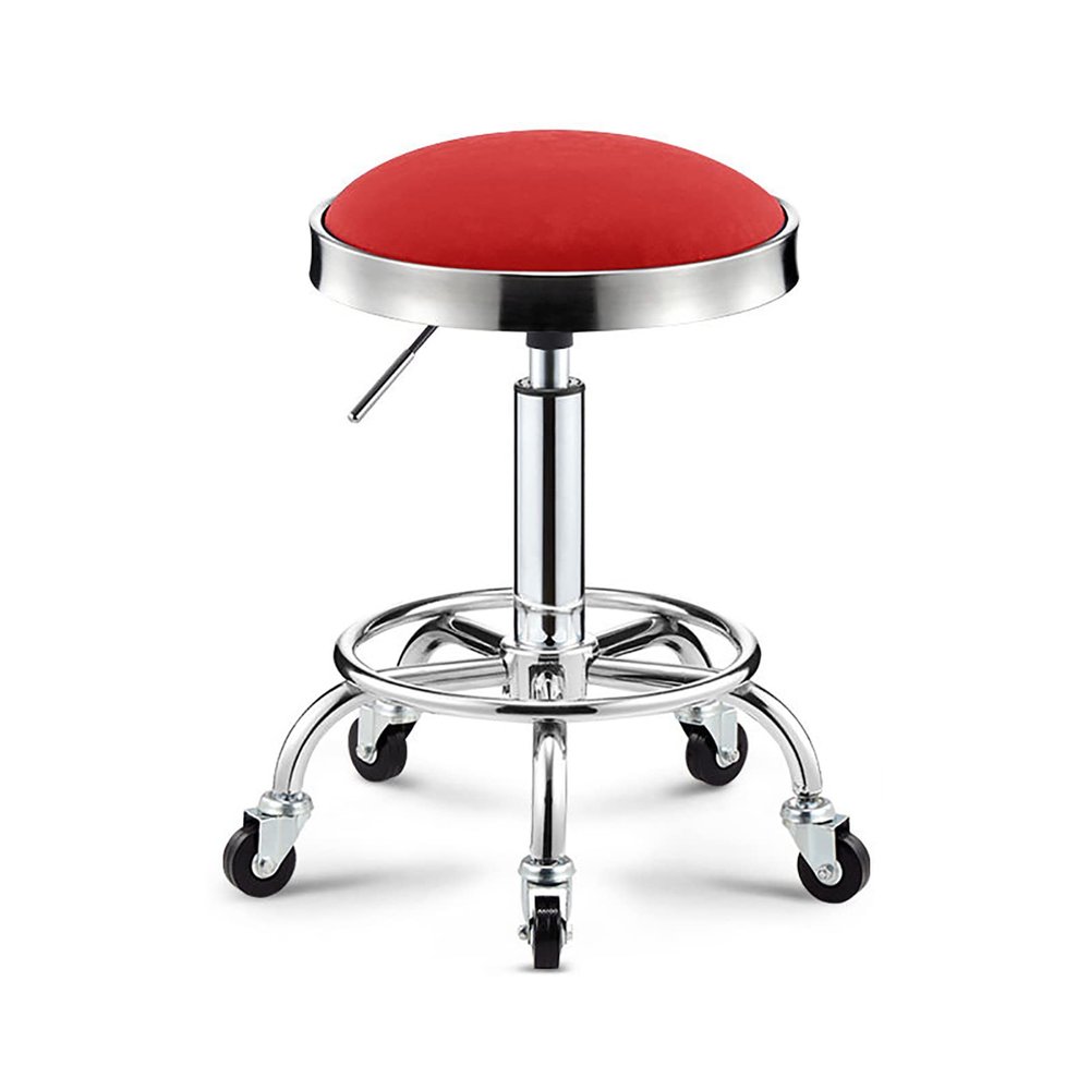 XZSBDXHH PU Leather Cushioned Stool Round Rolling Chair Stools Swivel Height Adjustable 16.5-22.4in with 5 Wheels Drafting Work SPA Shop Salon Stools for Massage Office (Red B)